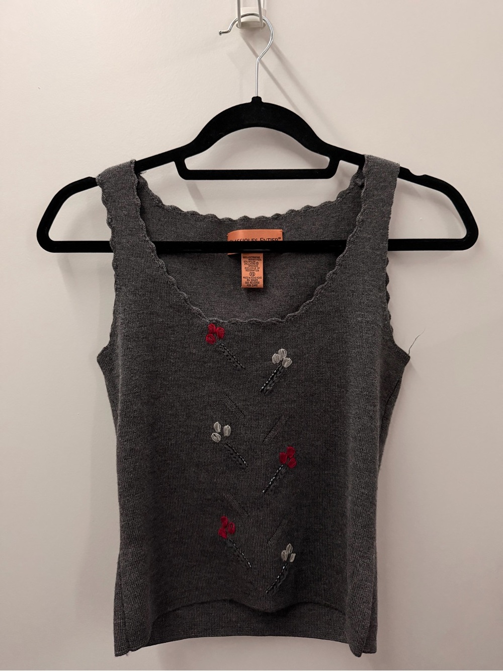 Classiques Entier Charcoal Knit Tank with Red and White Floral Accents - Picture 3 of 5